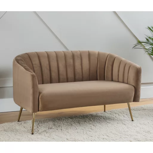 Design kétszemélyes kanapé, barna Velvet szövet/gold króm-arany, BAGY