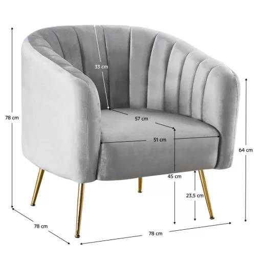 Design fotel, szürke Velvet szövet/gold króm-arany, BAGY