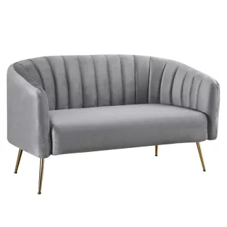   Design kétszemélyes kanapé, szürke Velvet szövet/gold króm-arany, BAGY