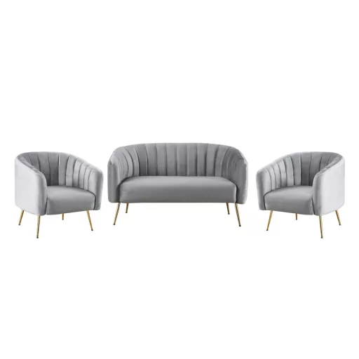 Design kétszemélyes kanapé, szürke Velvet szövet/gold króm-arany, BAGY