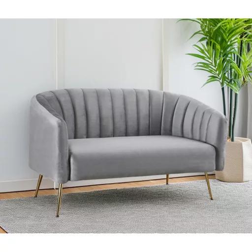 Design kétszemélyes kanapé, szürke Velvet szövet/gold króm-arany, BAGY