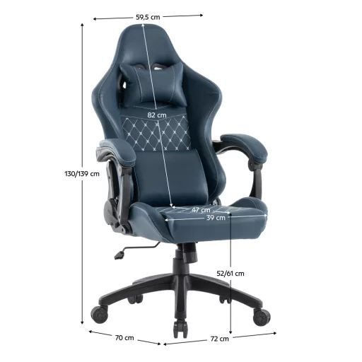 Irodai/gamer szék, kék, teherbírás 150 kg, SAMIE