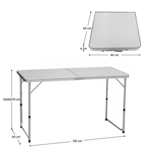 Összecsukható kempingasztal, 120 cm, alumínium/MDF, KEPI TYP 1