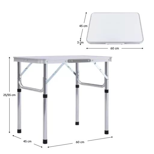 Összecsukható kempingasztal, 60 cm, alumínium/MDF, KEPI TYP 2