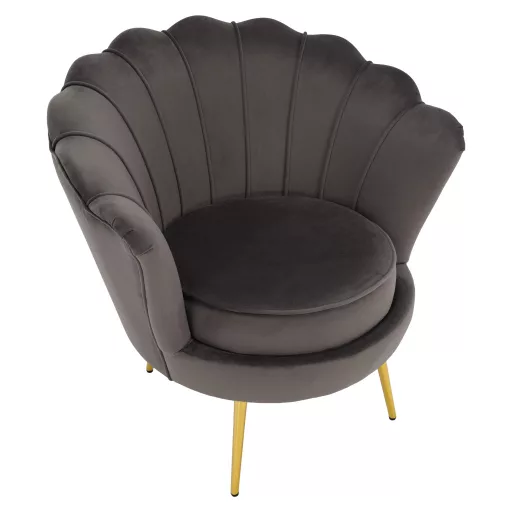 Art-deco stílusú fotel, szürkésbarna Velvet szövet/gold arany króm, NOBLEO