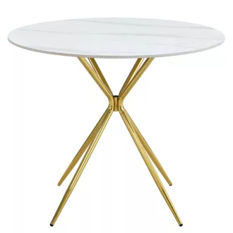   Étkezőasztal, fehér márvány/gold arany króm, átmérő 90 cm, MEKNER