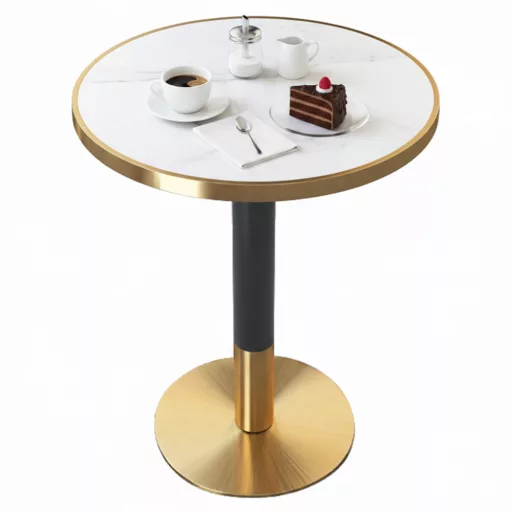 Bisztró asztal étkezőbe, fehér márvány/fekete/arany, átmérő 80 cm, OREN