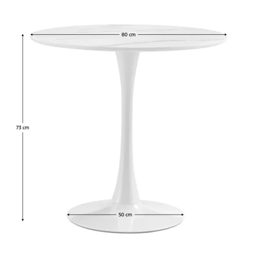 Étkezőasztal, világos márvány/fehér, átmérő 80 cm, LORIAN