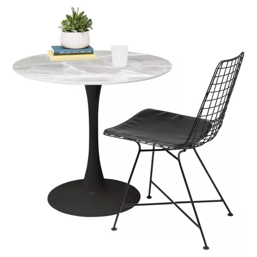 Étkezőasztal, szürke márvány/fekete, átmérő 90 cm, LORIAN TYP 1