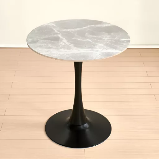 Étkezőasztal, szürke márvány/fekete, átmérő 90 cm, LORIAN TYP 1