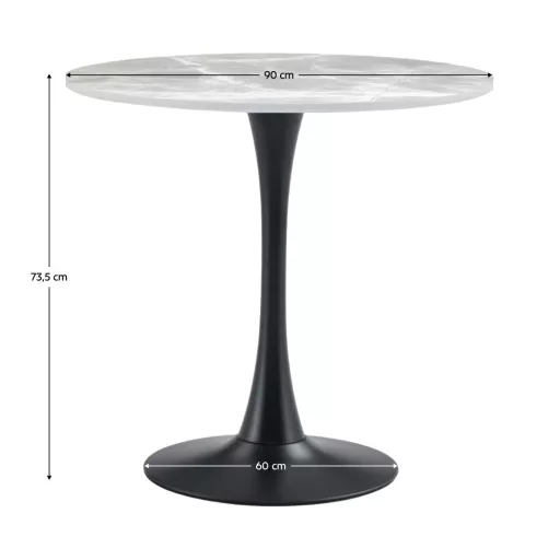 Étkezőasztal, szürke márvány/fekete, átmérő 90 cm, LORIAN TYP 1