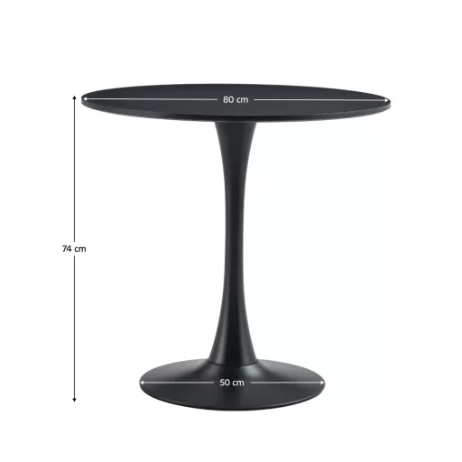 Étkezőasztal, fekete, átmérő 80 cm, REVENTON NEW