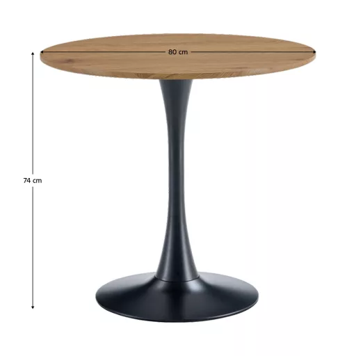 Étkezőasztal, tölgy/fekete, átmérő 80 cm, REVENTON NEW