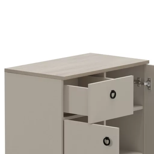 Komód, szürkésbarna Taupe/silverjack tölgy, DOMCA 2D1S