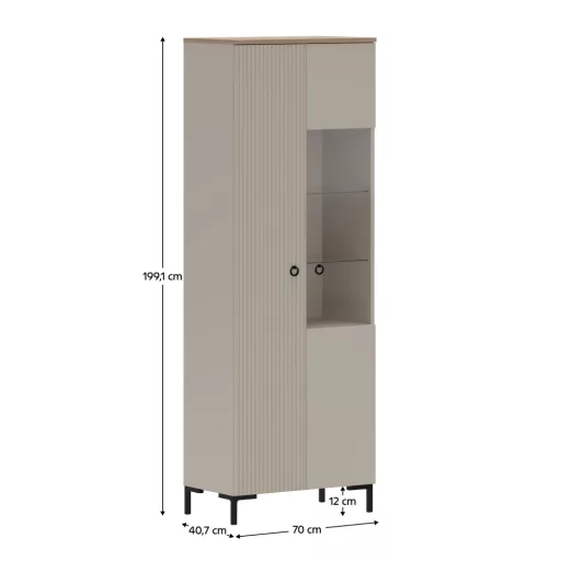 Vitrin, szürkésbarna Taupe/silverjack tölgy, DOMCA 1D1W