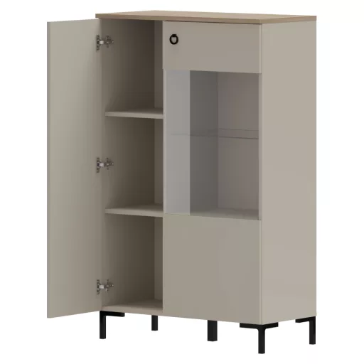 Alacsony vitrin, szürkésbarna Taupe/silverjack tölgy, DOMCA 1D1W/140