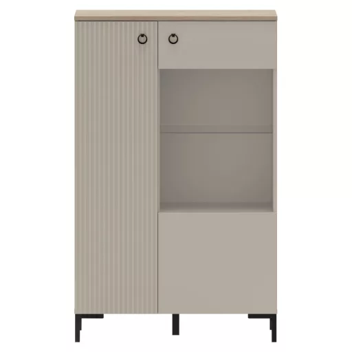 Alacsony vitrin, szürkésbarna Taupe/silverjack tölgy, DOMCA 1D1W/140