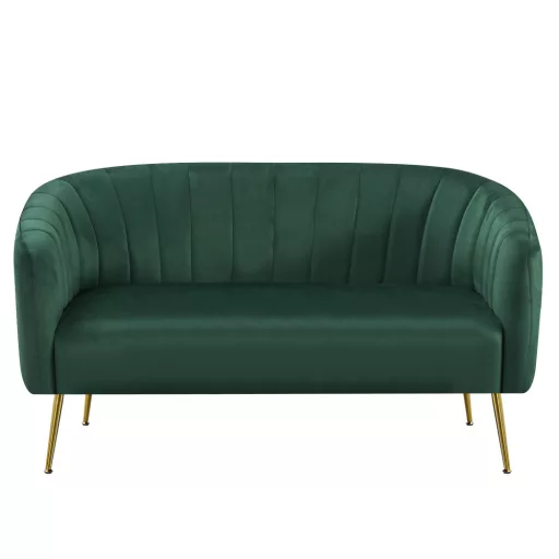 Design kétszemélyes kanapé, sötétzöld Velvet szövet/gold króm-arany, BAGY
