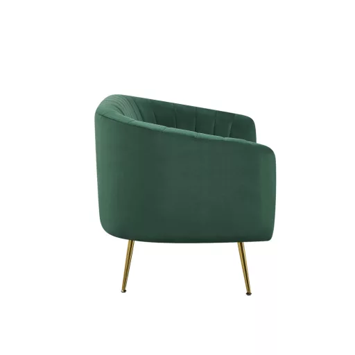 Design kétszemélyes kanapé, sötétzöld Velvet szövet/gold króm-arany, BAGY