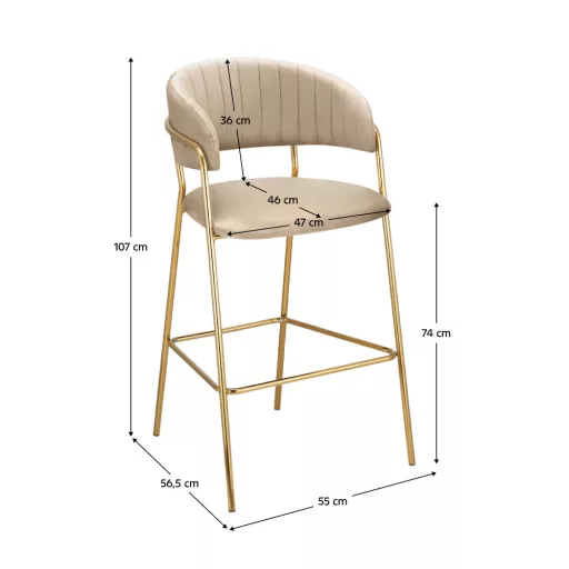 Design bárszék, bézs Velvet szövet/gold króm arany, DASMIN NEW TYP 2