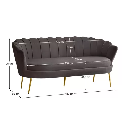 Luxus kanapé, 3 személyes, szürkésbarna Velvet szövet/arany, Art-deco, NOBLEO TYP 2