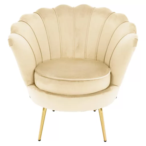 Art-deco stílusú fotel, bézs Velvet szövet/gold arany króm, NOBLEO