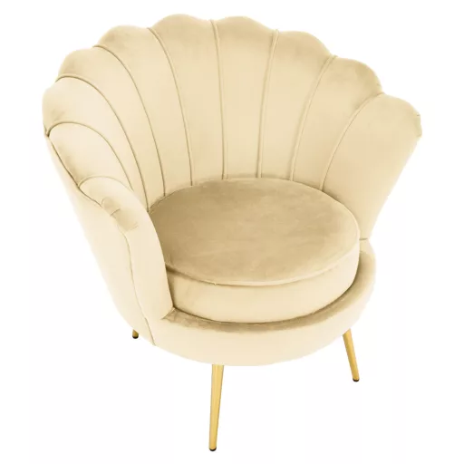 Art-deco stílusú fotel, bézs Velvet szövet/gold arany króm, NOBLEO