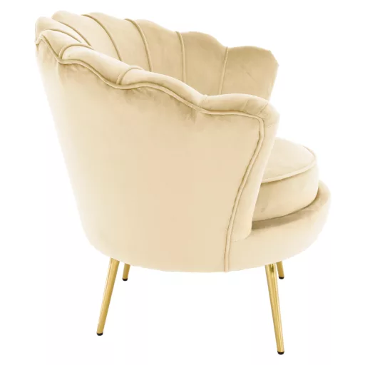 Art-deco stílusú fotel, bézs Velvet szövet/gold arany króm, NOBLEO