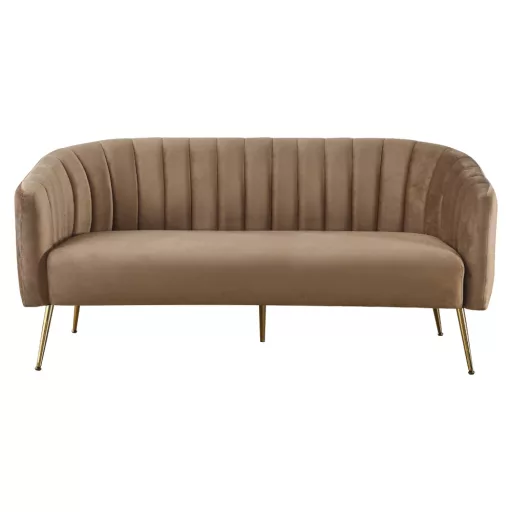 Design 3-as ülés kanapé, barna bársony szövet/arany króm-arany, BAGY