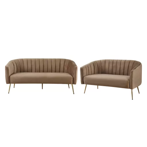 Design 3-as ülés kanapé, barna bársony szövet/arany króm-arany, BAGY