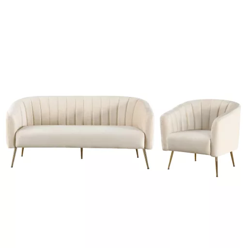 Design 3-as ülés kanapé, bézs Velvet szövet/gold króm-arany, BAGY