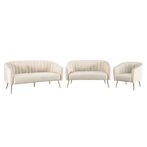 Design 3-as ülés kanapé, bézs Velvet szövet/gold króm-arany, BAGY