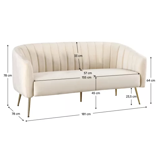 Design 3-as ülés kanapé, bézs Velvet szövet/gold króm-arany, BAGY