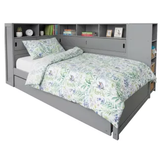 Ágy polcokkal és pótággyal, szürke, 90x200, LENDON