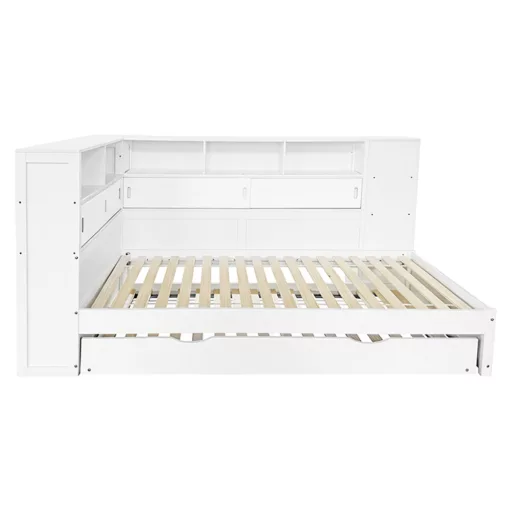 Ágy polcokkal és pótággyal, fehér, 90x200, LENDON