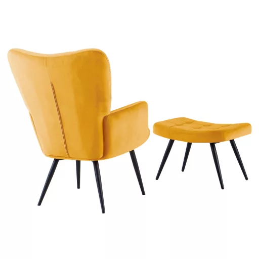 Fotel lábtartóval, sárga Velvet szövet/fekete, HABEN