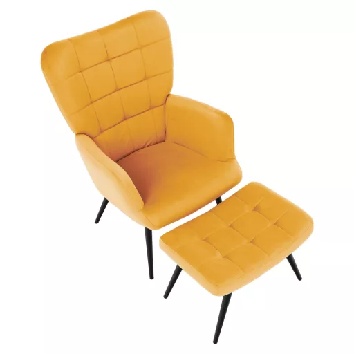 Fotel lábtartóval, sárga Velvet szövet/fekete, HABEN