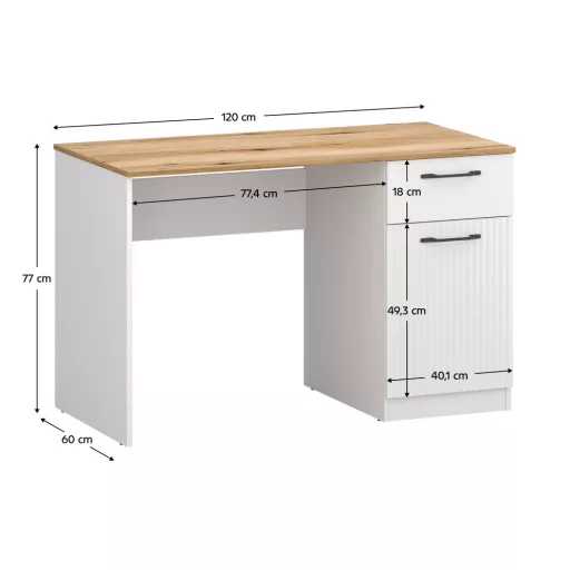 PC asztal, fehér/evoke tölgy, VELIS 1D1S/120
