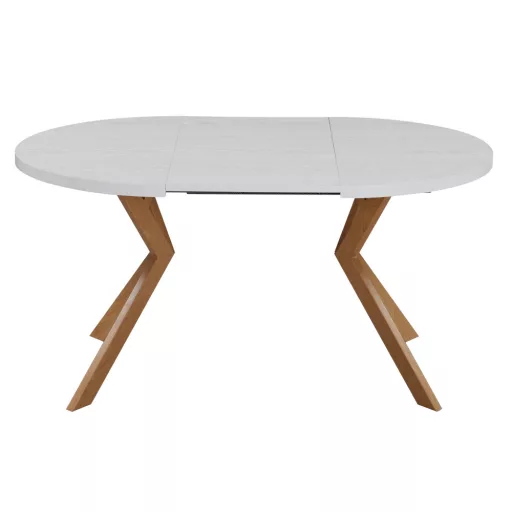 Kihúzható étkezőasztal, fehér/tölgy, 100-250x75,5 cm, LUKOS
