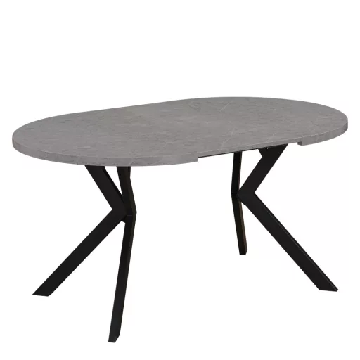 Kihúzható étkezőasztal, világos beton/fekete, 100-250x75,5 cm, LUKOS