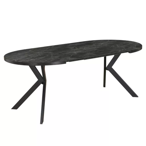 Kihúzható étkezőasztal, sötét beton/fekete, 100-250x75,5 cm, LUKOS