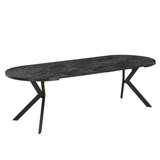 Kihúzható étkezőasztal, sötét beton/fekete, 100-250x75,5 cm, LUKOS