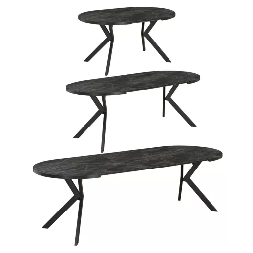 Kihúzható étkezőasztal, sötét beton/fekete, 100-250x75,5 cm, LUKOS