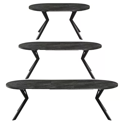 Kihúzható étkezőasztal, sötét beton/fekete, 100-250x75,5 cm, LUKOS