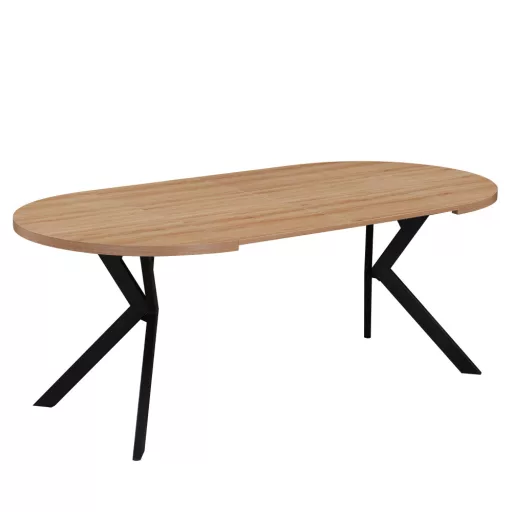 Kihúzható étkezőasztal, világos tölgy/fekete, 100-250x75,5 cm, LUKOS