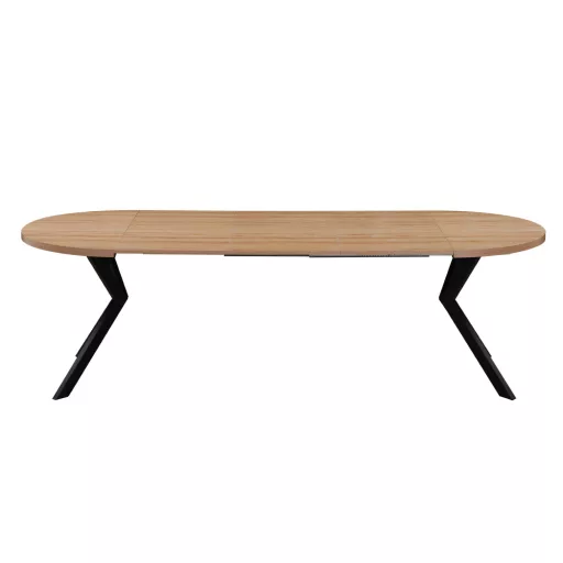 Kihúzható étkezőasztal, világos tölgy/fekete, 100-250x75,5 cm, LUKOS