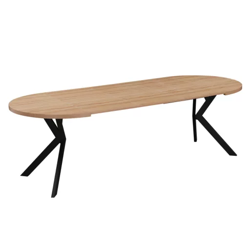 Kihúzható étkezőasztal, világos tölgy/fekete, 100-250x75,5 cm, LUKOS