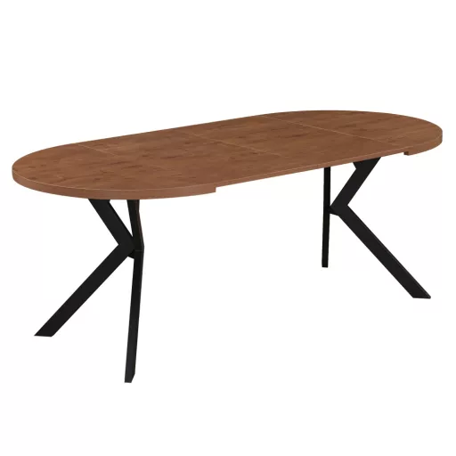Kihúzható étkezőasztal, sötét tölgy/fekete, 100-250x75,5 cm, LUKOS