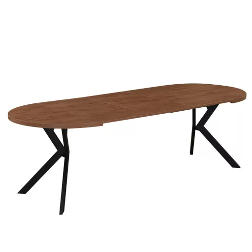 Kihúzható étkezőasztal, sötét tölgy/fekete, 100-250x75,5 cm, LUKOS
