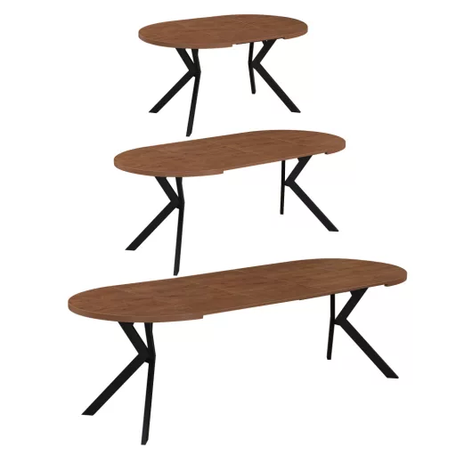 Kihúzható étkezőasztal, sötét tölgy/fekete, 100-250x75,5 cm, LUKOS